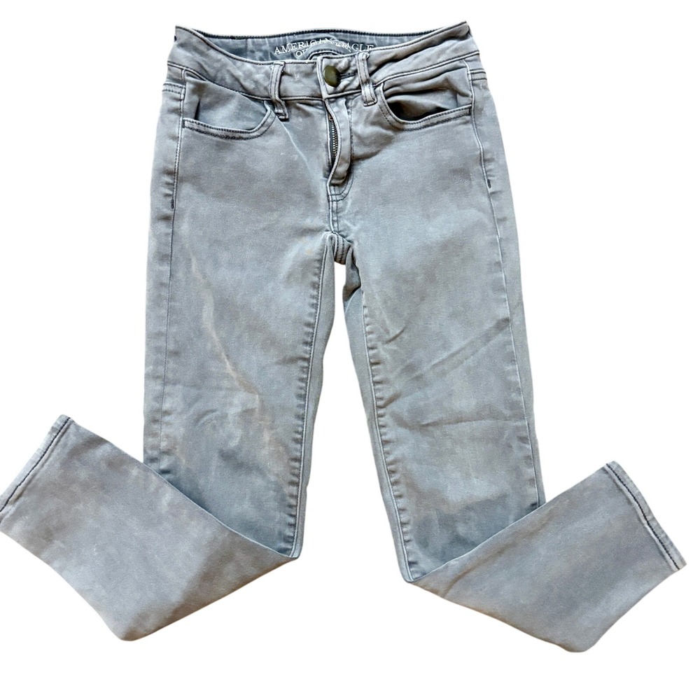 American Eagle Gray Jegging Crop Jean AEO Denim Mid-Rise Size 00L Soft Stretch